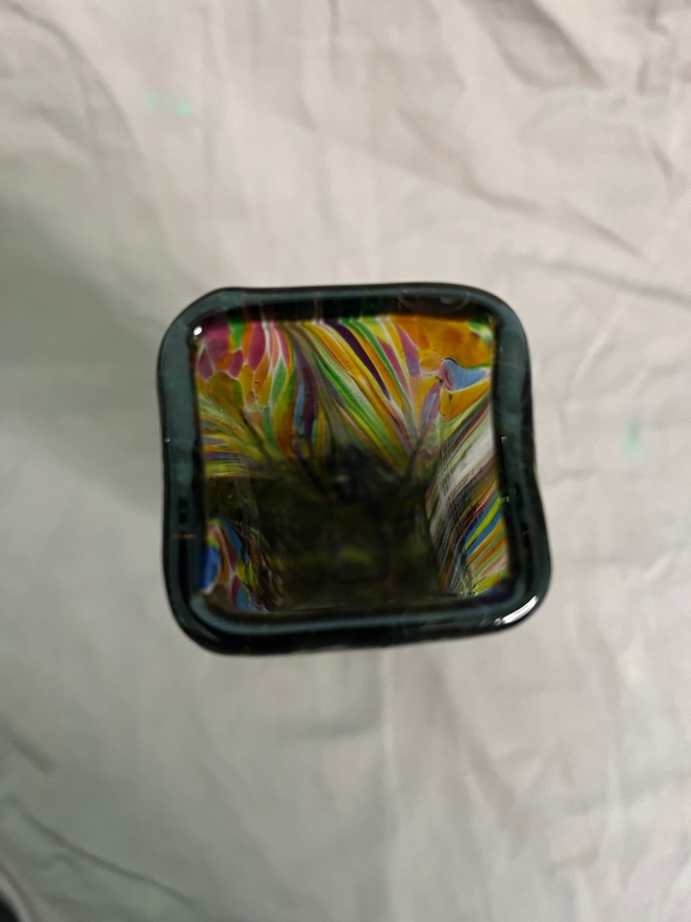 Signed Colorful Murano Style Art Glass Vase Hand-blown "Peacock Glass" - Picture 7 of 9